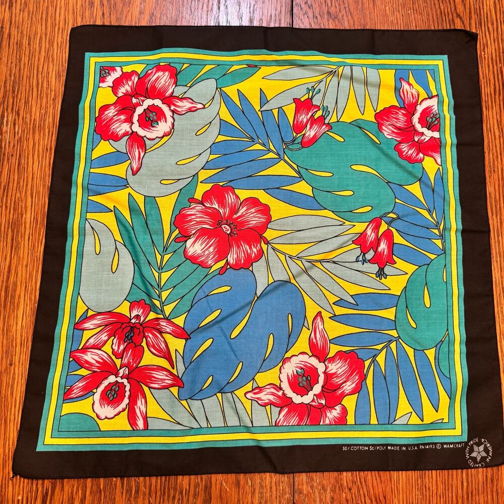 VTG Wamcraft Bandana Handkerchief Tropical Floral Orchids Western RN14193‎ USA